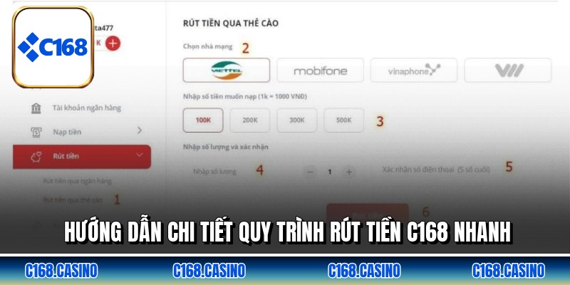 Hướng dẫn chi tiết quy trình rút tiền C168 nhanh